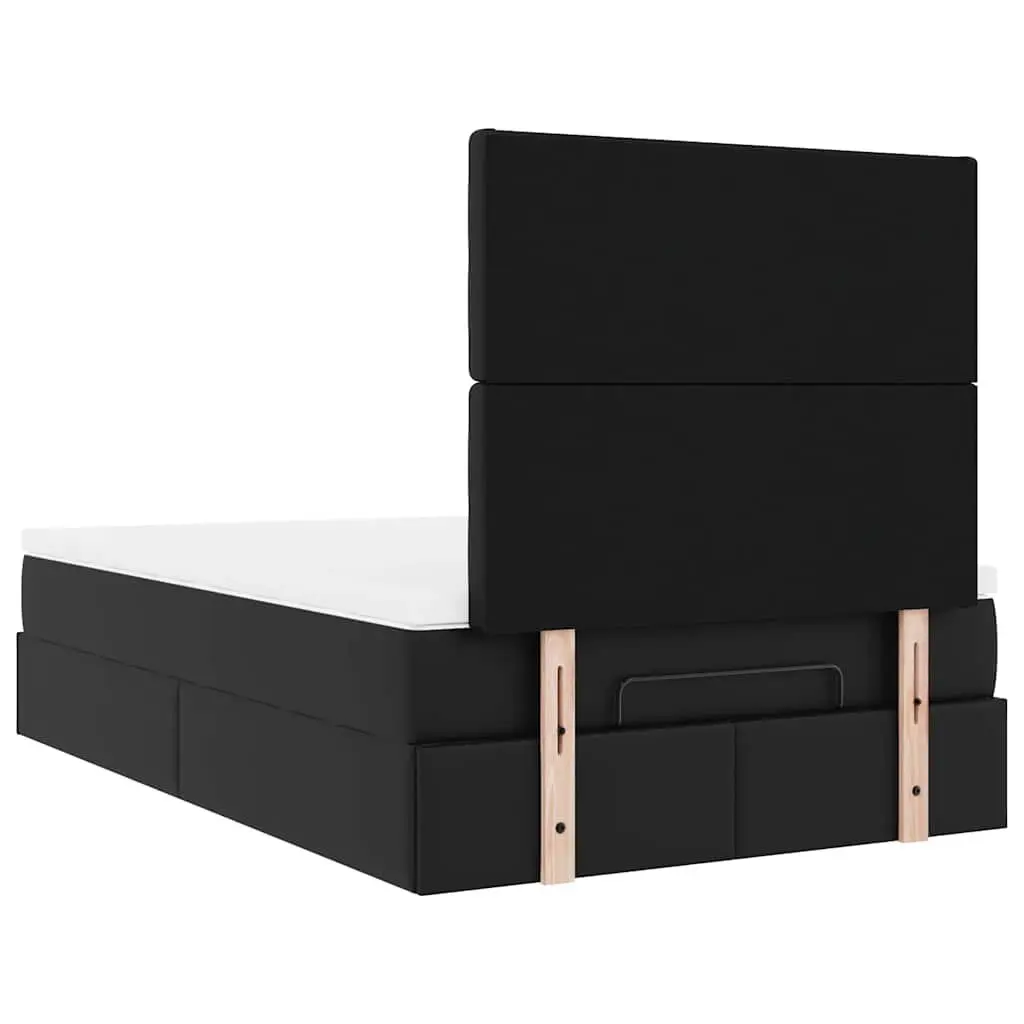 Ottoman Bed Frame King Single Black Faux Leather with Pocket Spring Mattress and Hydraulic Lift Storage