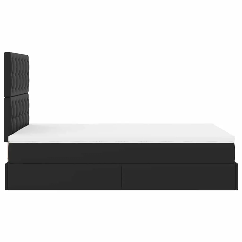 Ottoman Bed Frame King Single Black Faux Leather with Pocket Spring Mattress and Hydraulic Lift Storage
