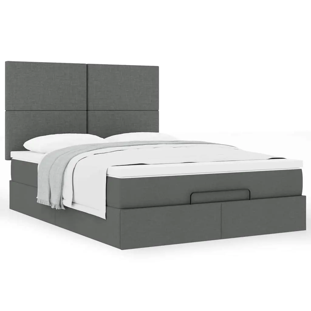 Ottoman Bed Grey Upholstered Queen Size with Pocket Spring Mattress and Hydraulic Lift Storage