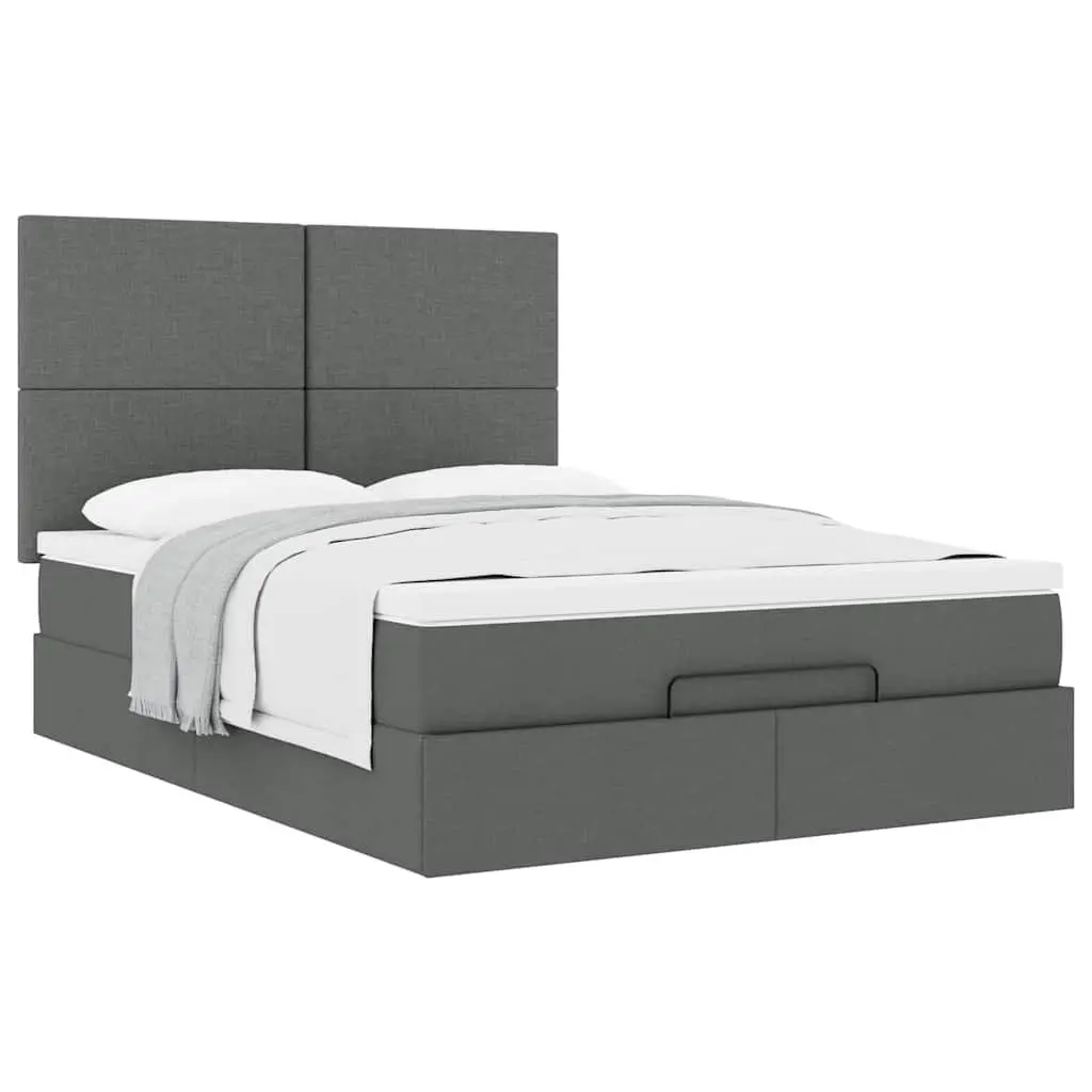 Ottoman Bed Grey Upholstered Queen Size with Pocket Spring Mattress and Hydraulic Lift Storage