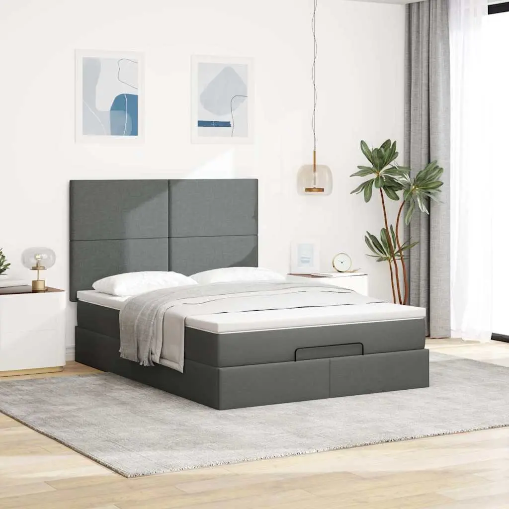 Ottoman Bed Grey Upholstered Queen Size with Pocket Spring Mattress and Hydraulic Lift Storage