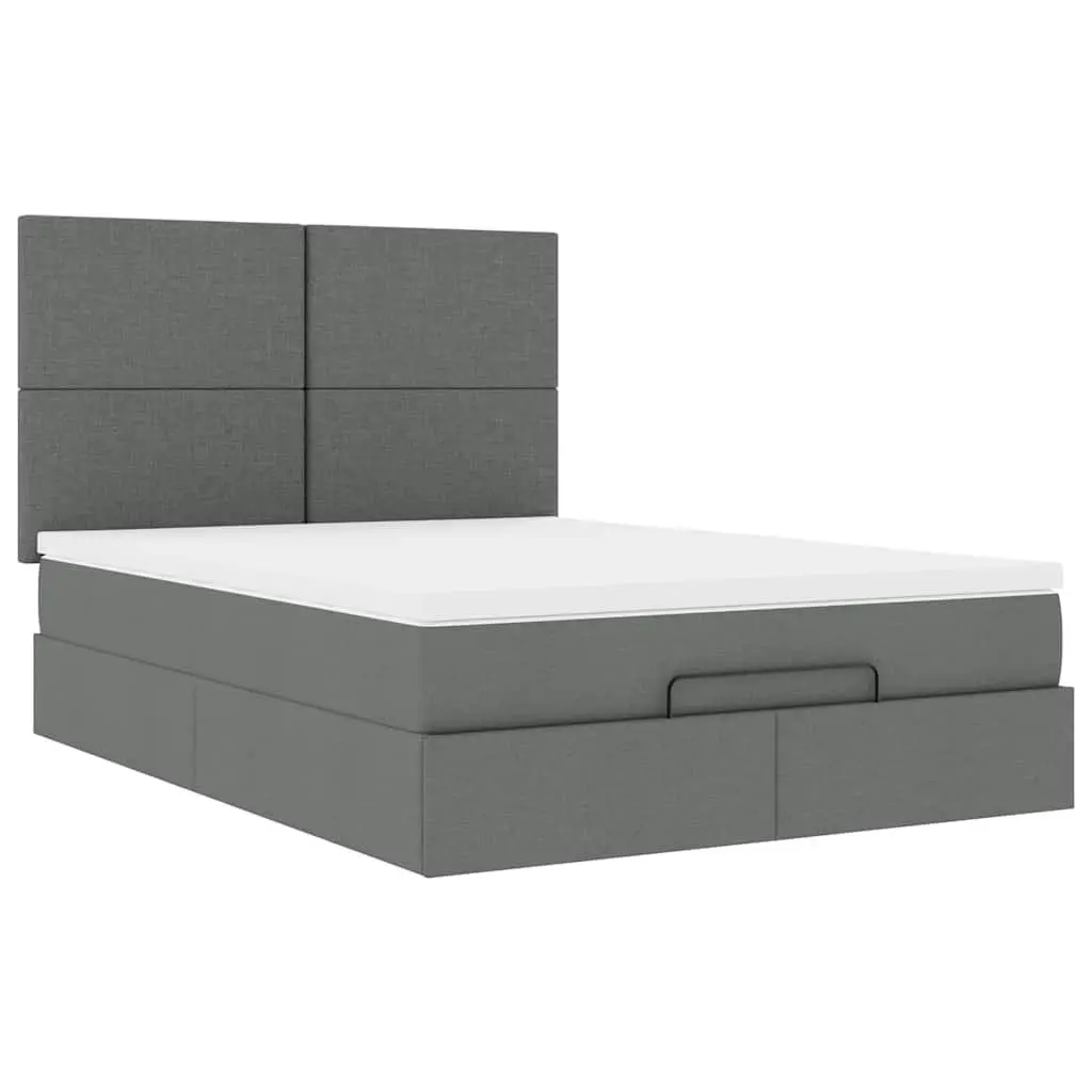 Ottoman Bed Grey Upholstered Queen Size with Pocket Spring Mattress and Hydraulic Lift Storage