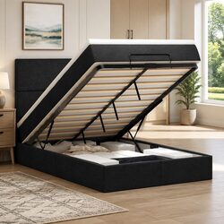 Black Ottoman Bed with Mattress – King Single Storage