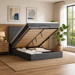 Grey Fabric Ottoman Bed Double with Hydraulic Lift Storage