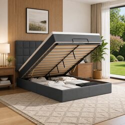 Grey Fabric Ottoman Bed with Pocket Spring Mattress