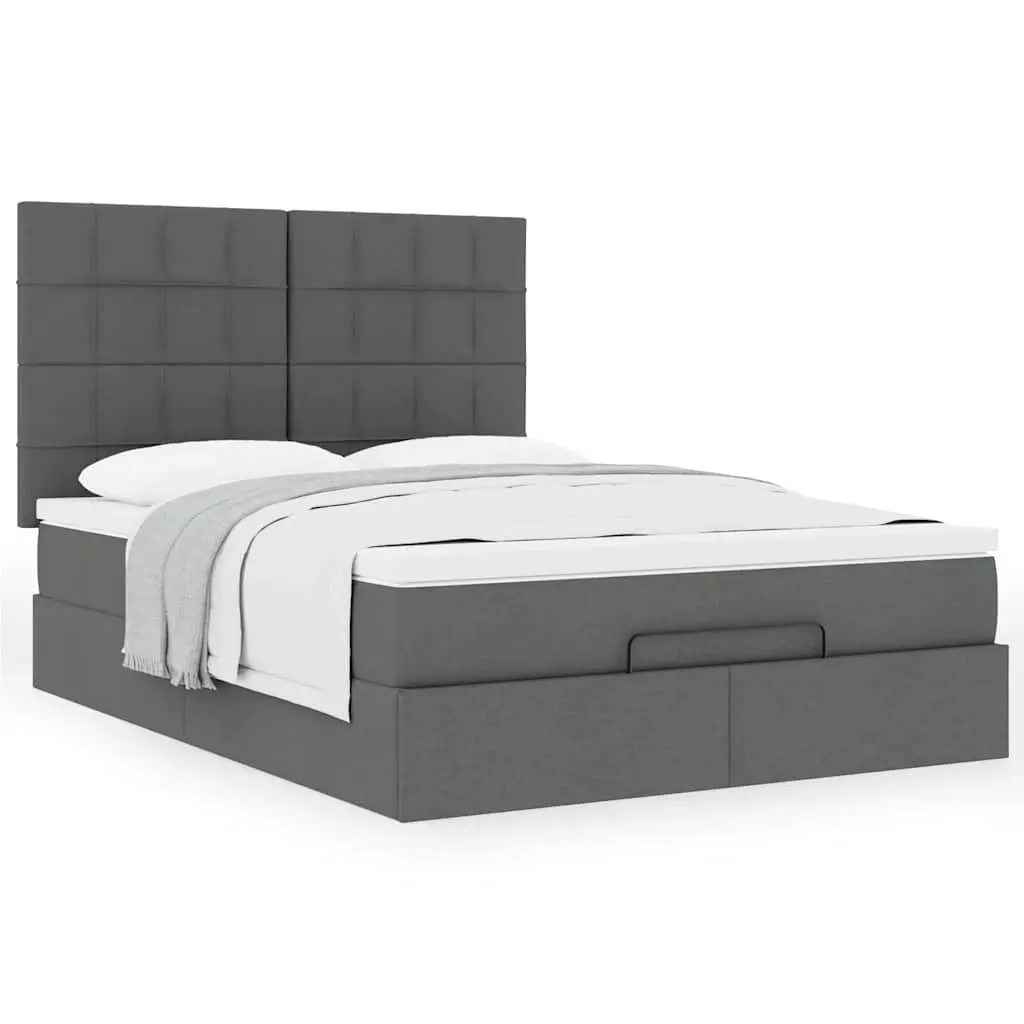 Ottoman Bed Grey Fabric Queen Size with Mattress Storage Lift Slat Base