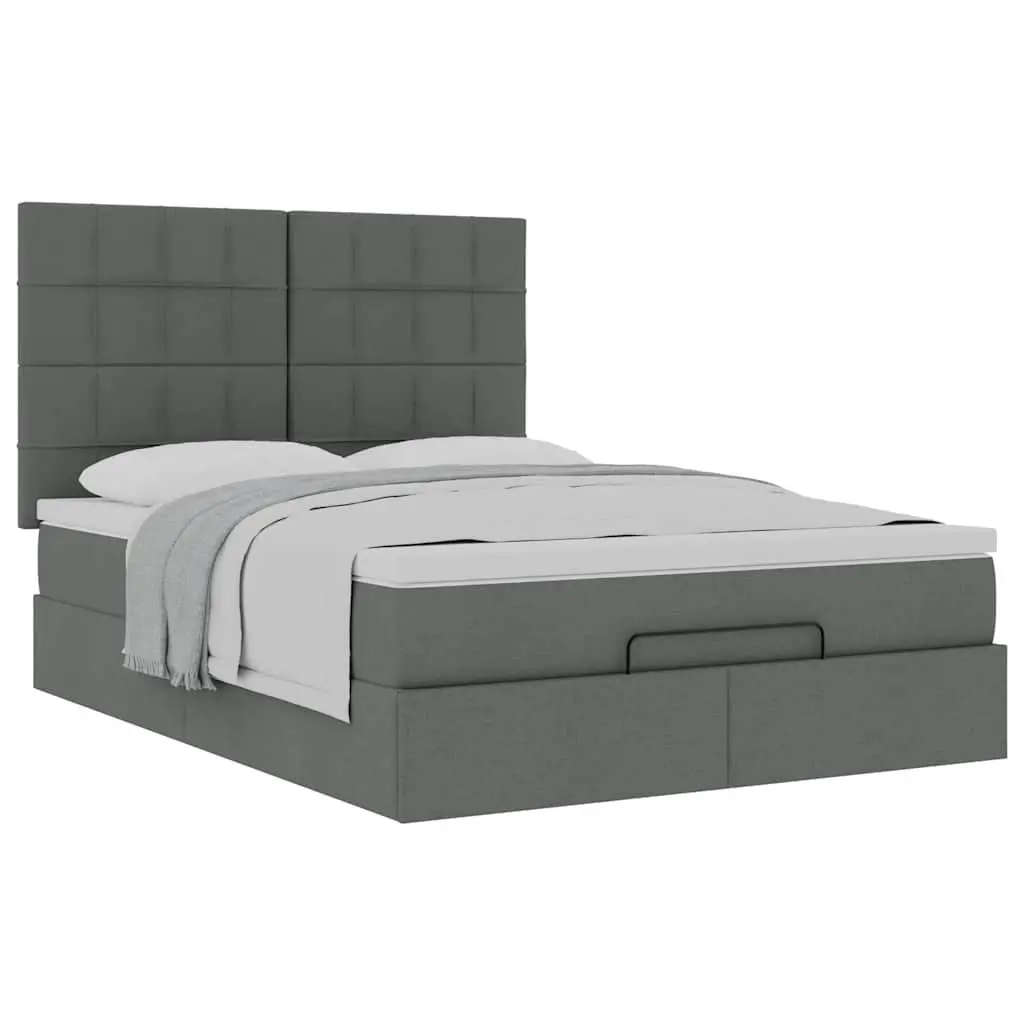 Ottoman Bed Grey Fabric Queen Size with Mattress Storage Lift Slat Base