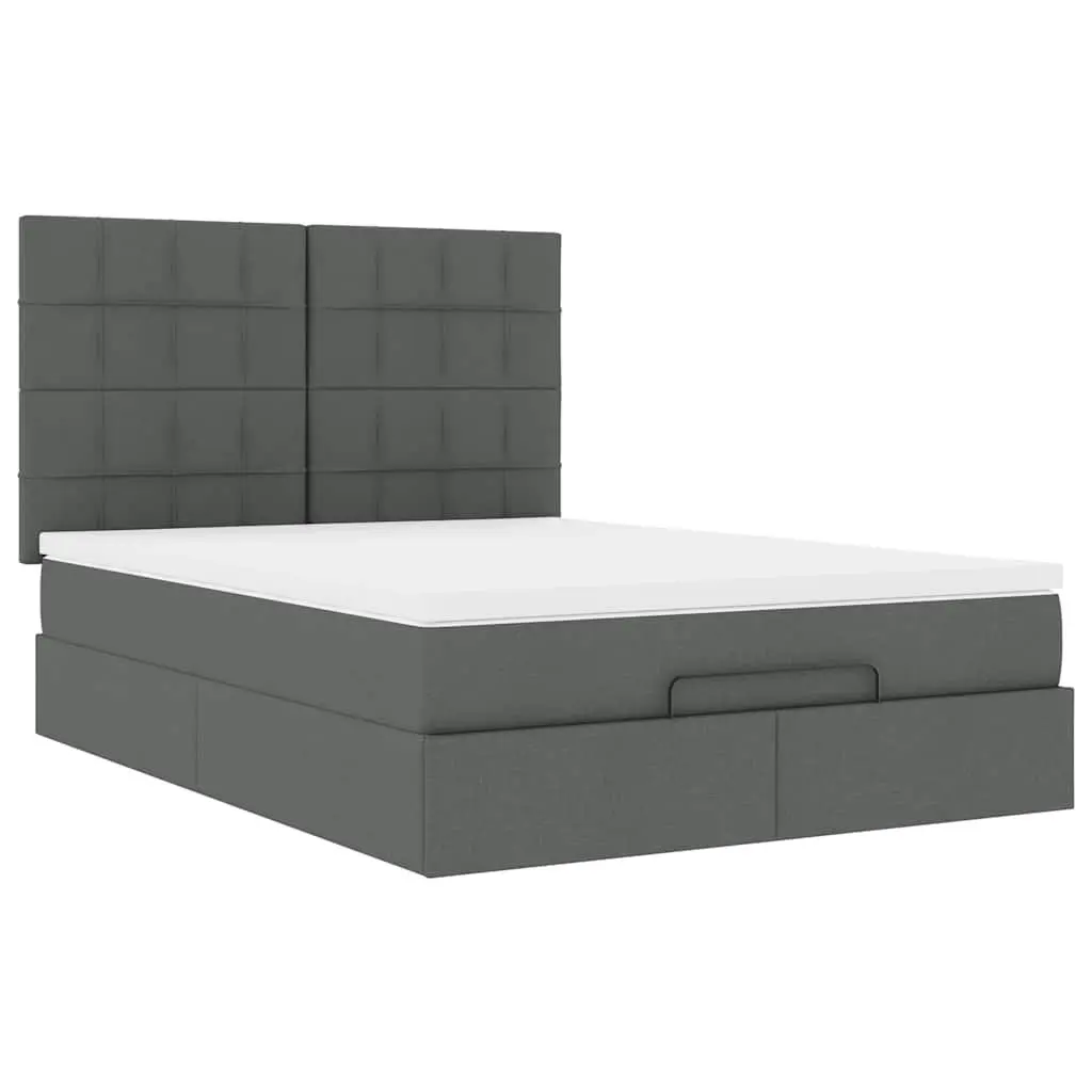 Ottoman Bed Grey Fabric Queen Size with Mattress Storage Lift Slat Base