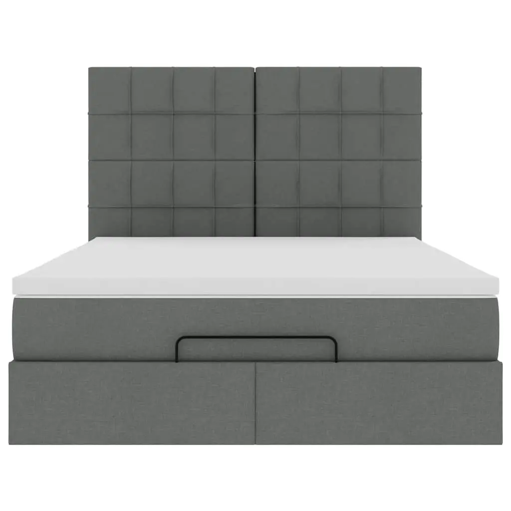 Ottoman Bed Grey Fabric Queen Size with Mattress Storage Lift Slat Base
