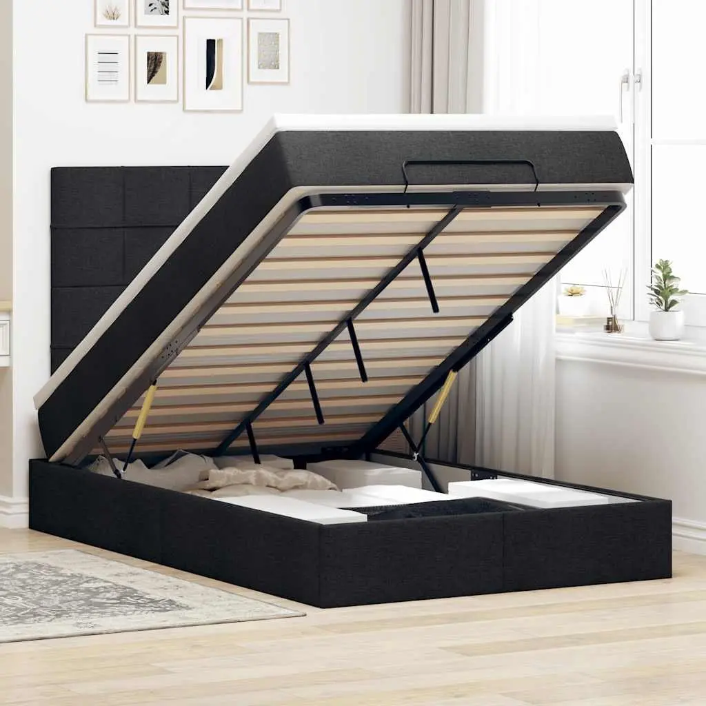 Ottoman Bed Black King Single Pocket Spring Mattress Polyester Fabric