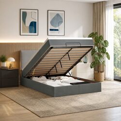 Queen Ottoman Bed with Pocket Spring Mattress in Grey