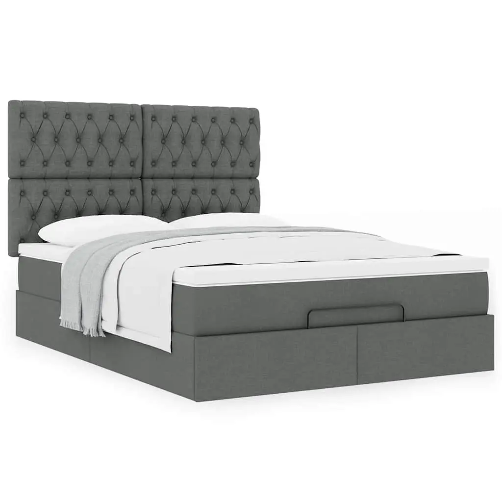Ottoman Bed Grey Queen Pocket Spring Mattress Storage Furniture