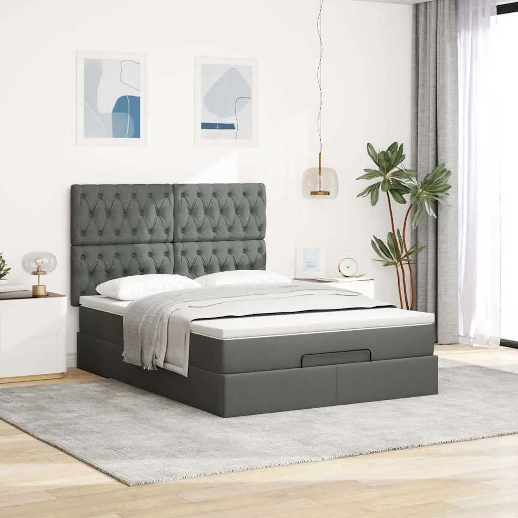 Ottoman Bed Grey Queen Pocket Spring Mattress Storage Furniture