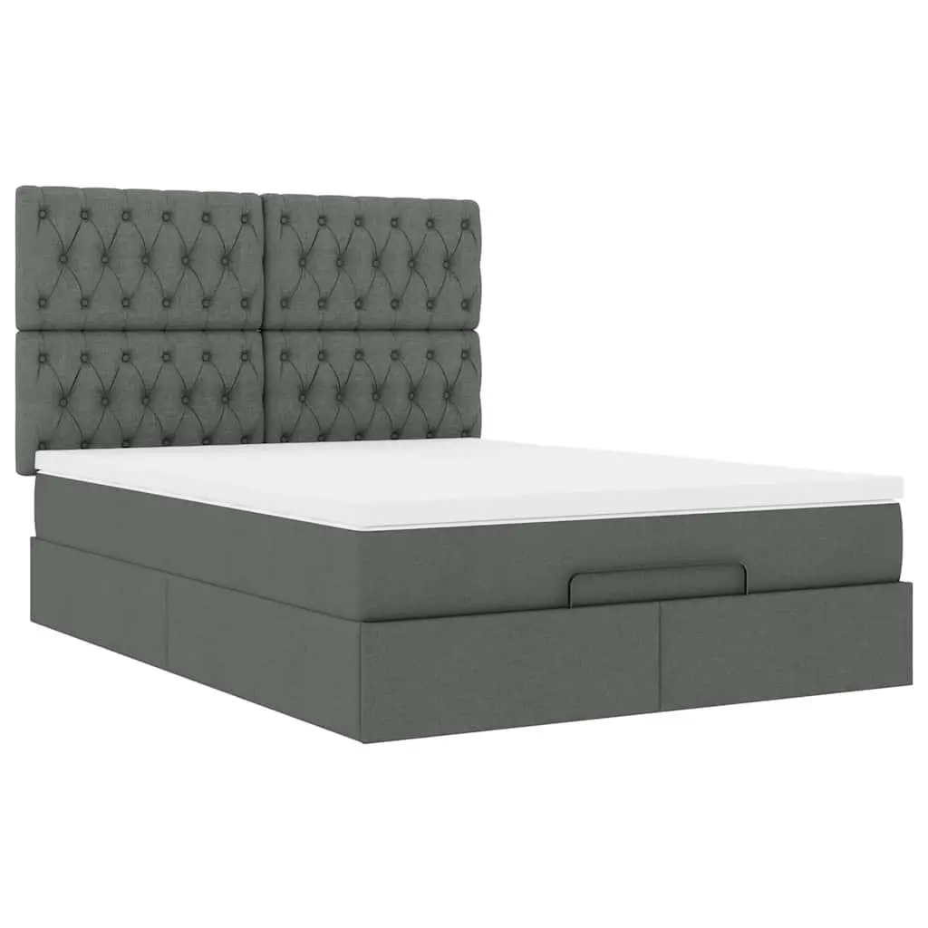 Ottoman Bed Grey Queen Pocket Spring Mattress Storage Furniture