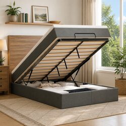 King Single Ottoman Bed with Mattress in Grey Fabric