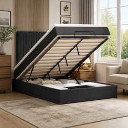King Single Ottoman Bed with Pocket Spring Mattress - Black