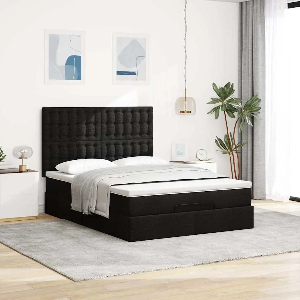 Double Ottoman Bed Black Fabric 4ft6 Pocket Spring Mattress