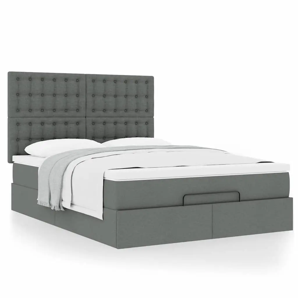 Ottoman Bed Grey Fabric Queen Size with Mattress Hydraulic Lift Storage Frame