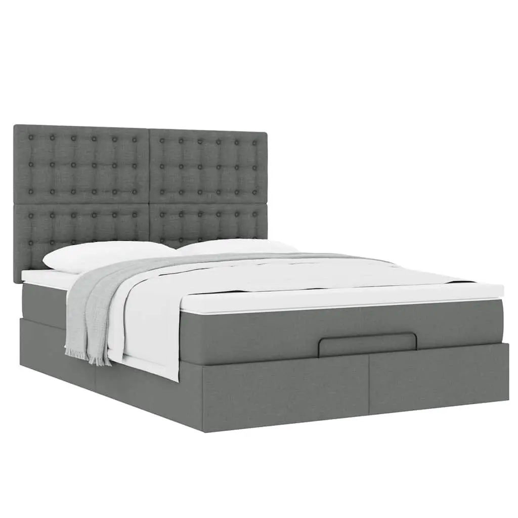 Ottoman Bed Grey Fabric Queen Size with Mattress Hydraulic Lift Storage Frame