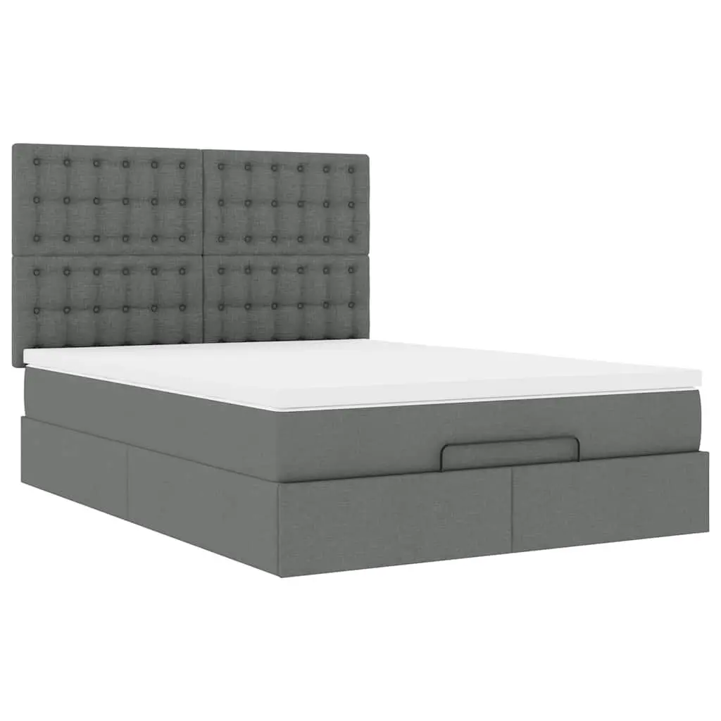 Ottoman Bed Grey Fabric Queen Size with Mattress Hydraulic Lift Storage Frame