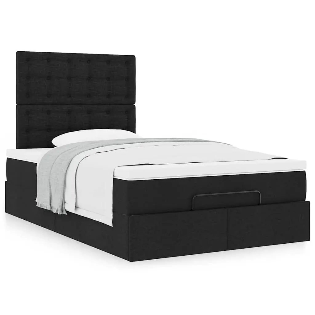 Ottoman Bed King Single Black Fabric with Mattress Pocket Spring Hydraulic Lift Storage