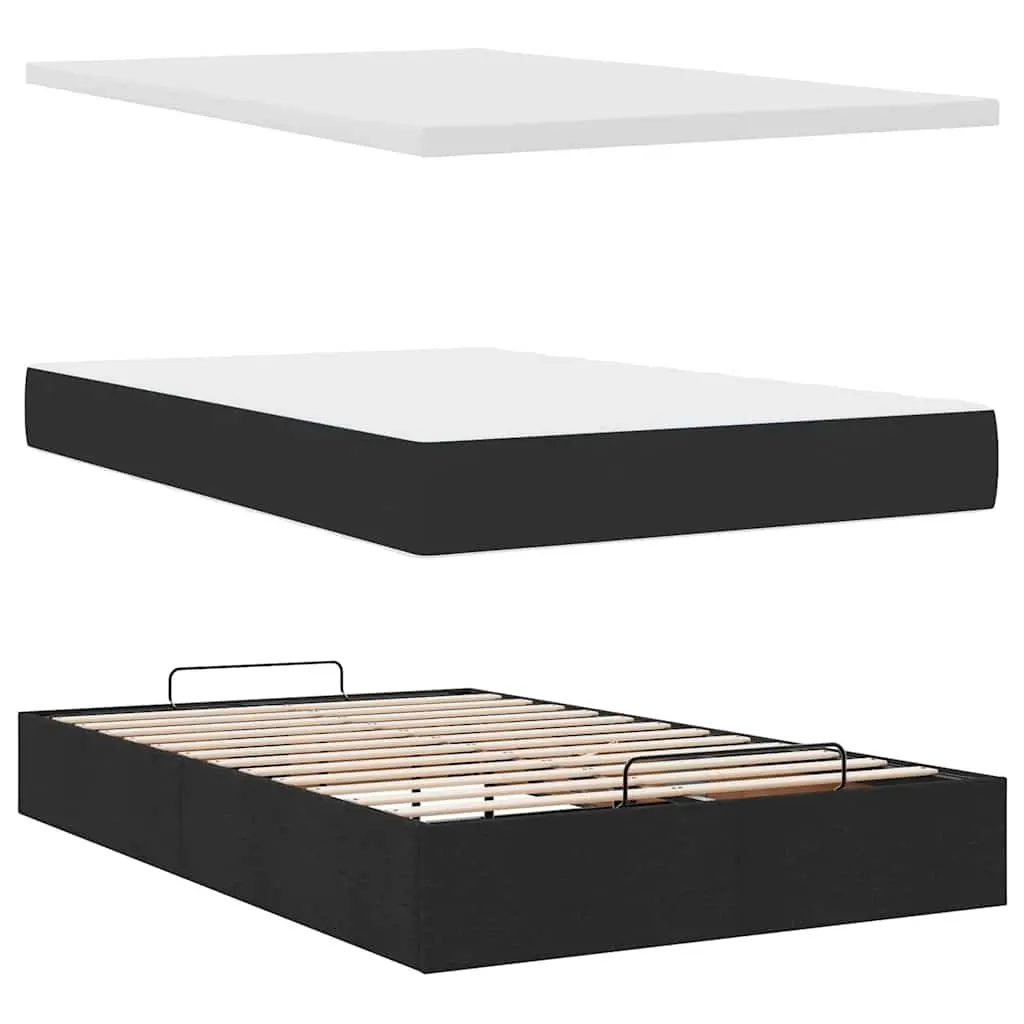Ottoman Bed King Single Black Fabric with Mattress Pocket Spring Hydraulic Lift Storage