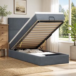 Velvet Ottoman Bed with Double Mattresses and Storage