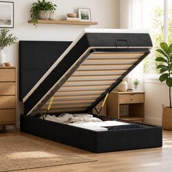 Double Black Velvet Ottoman Bed with Hydraulic Storage