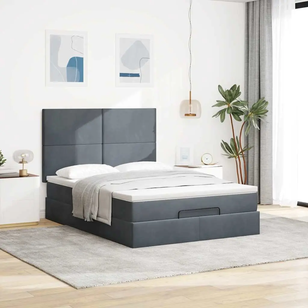 Queen Ottoman Bed Grey Velvet Pocket Spring Mattress Storage Lift