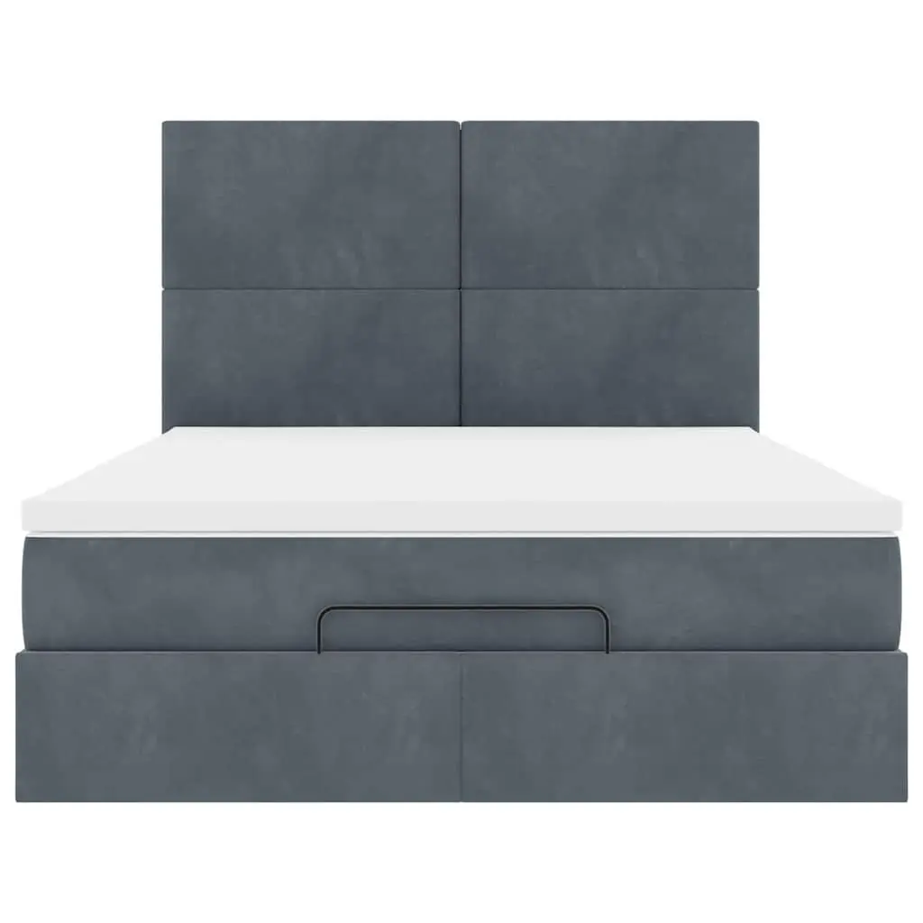 Queen Ottoman Bed Grey Velvet Pocket Spring Mattress Storage Lift