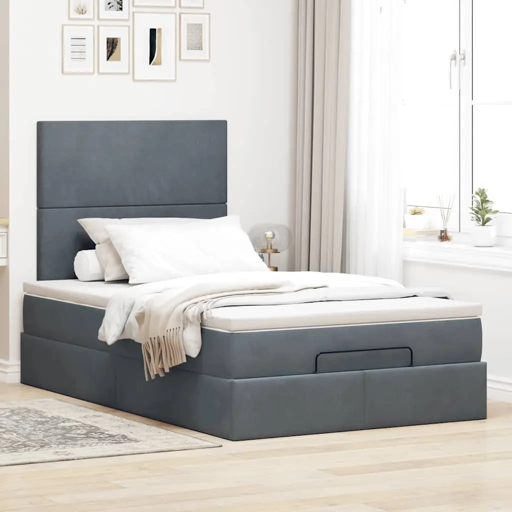 Ottoman Bed King Single Grey Velvet Upholstered Storage Frame with Pocket Spring Mattress