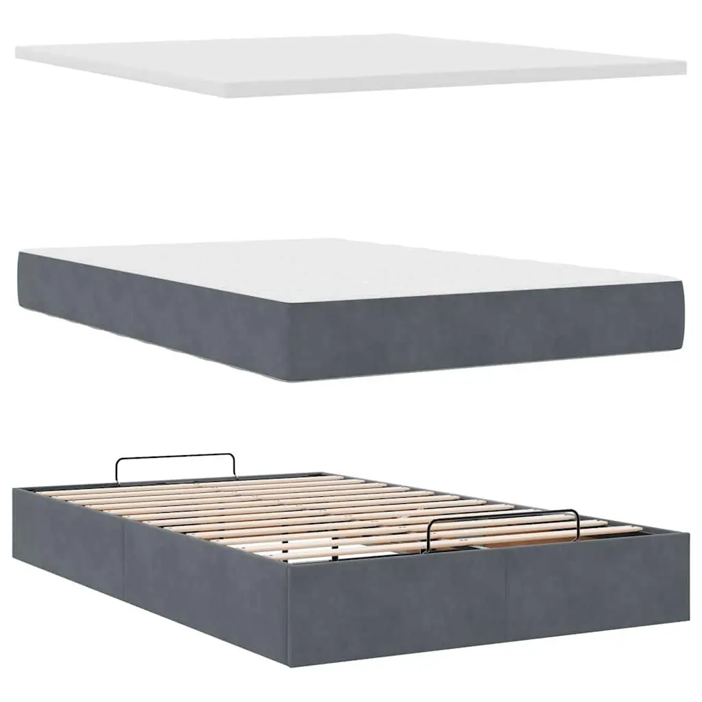 Ottoman Bed King Single Grey Velvet Upholstered Storage Frame with Pocket Spring Mattress