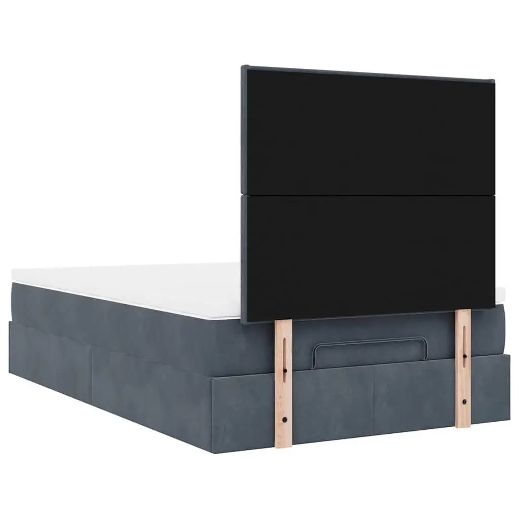 Ottoman Bed King Single Grey Velvet Upholstered Storage Frame with Pocket Spring Mattress