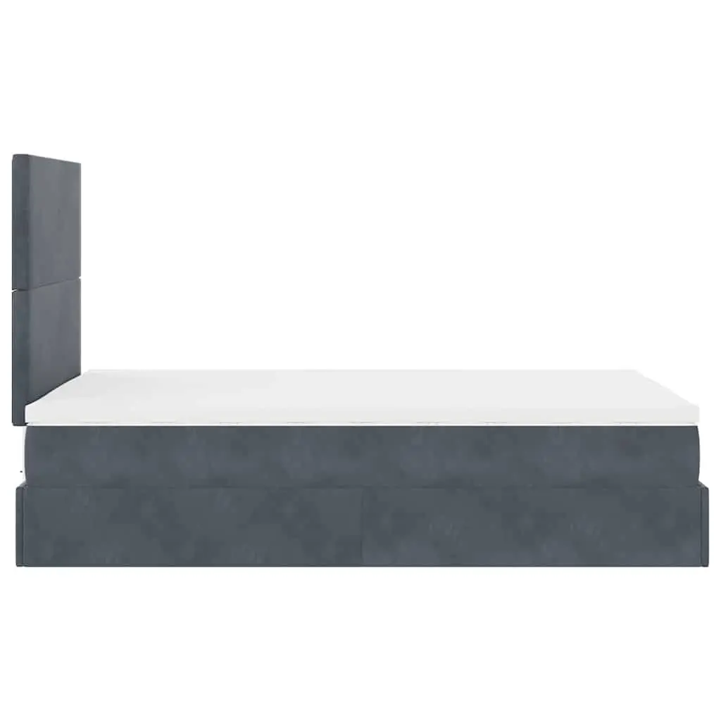 Ottoman Bed King Single Grey Velvet Upholstered Storage Frame with Pocket Spring Mattress