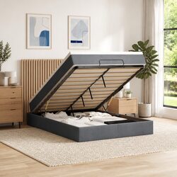 Double Grey Velvet Ottoman Bed with Storage and Mattresses