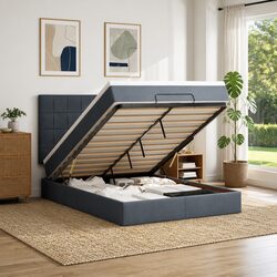 Queen Ottoman Bed with Pocket Spring Mattress in Grey Velvet
