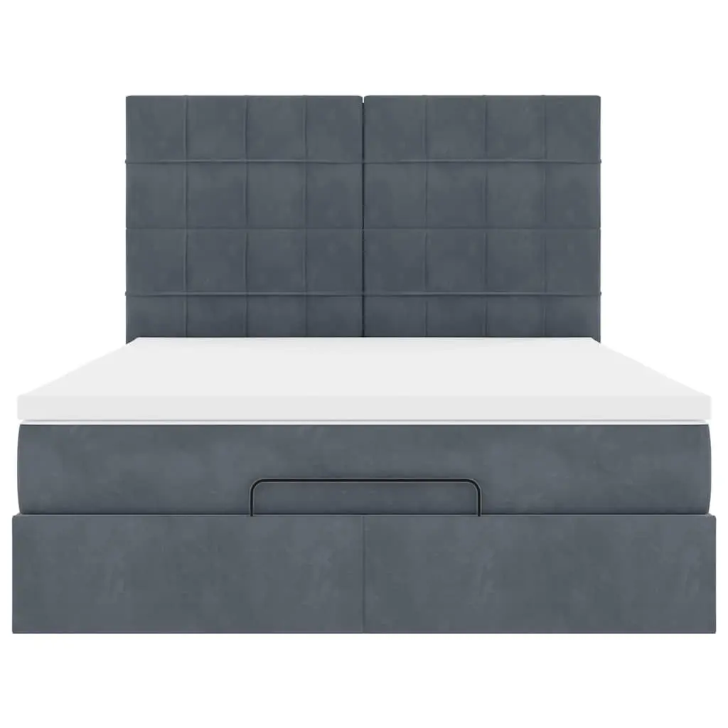 Queen Ottoman Bed Velvet Grey Upholstered with Pocket Spring Mattress and Hydraulic Lift Storage