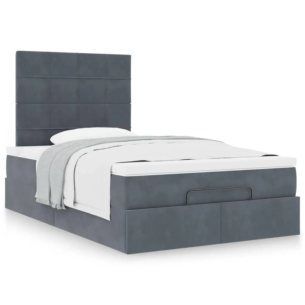 King Single Ottoman Bed Velvet Grey with Hydraulic Lift Storage Pocket Spring Mattress Set