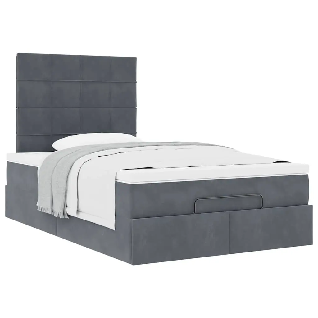 King Single Ottoman Bed Velvet Grey with Hydraulic Lift Storage Pocket Spring Mattress Set