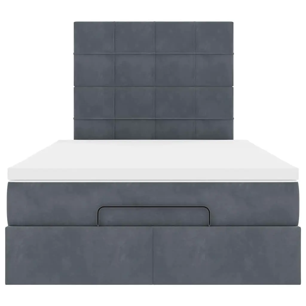 King Single Ottoman Bed Velvet Grey with Hydraulic Lift Storage Pocket Spring Mattress Set