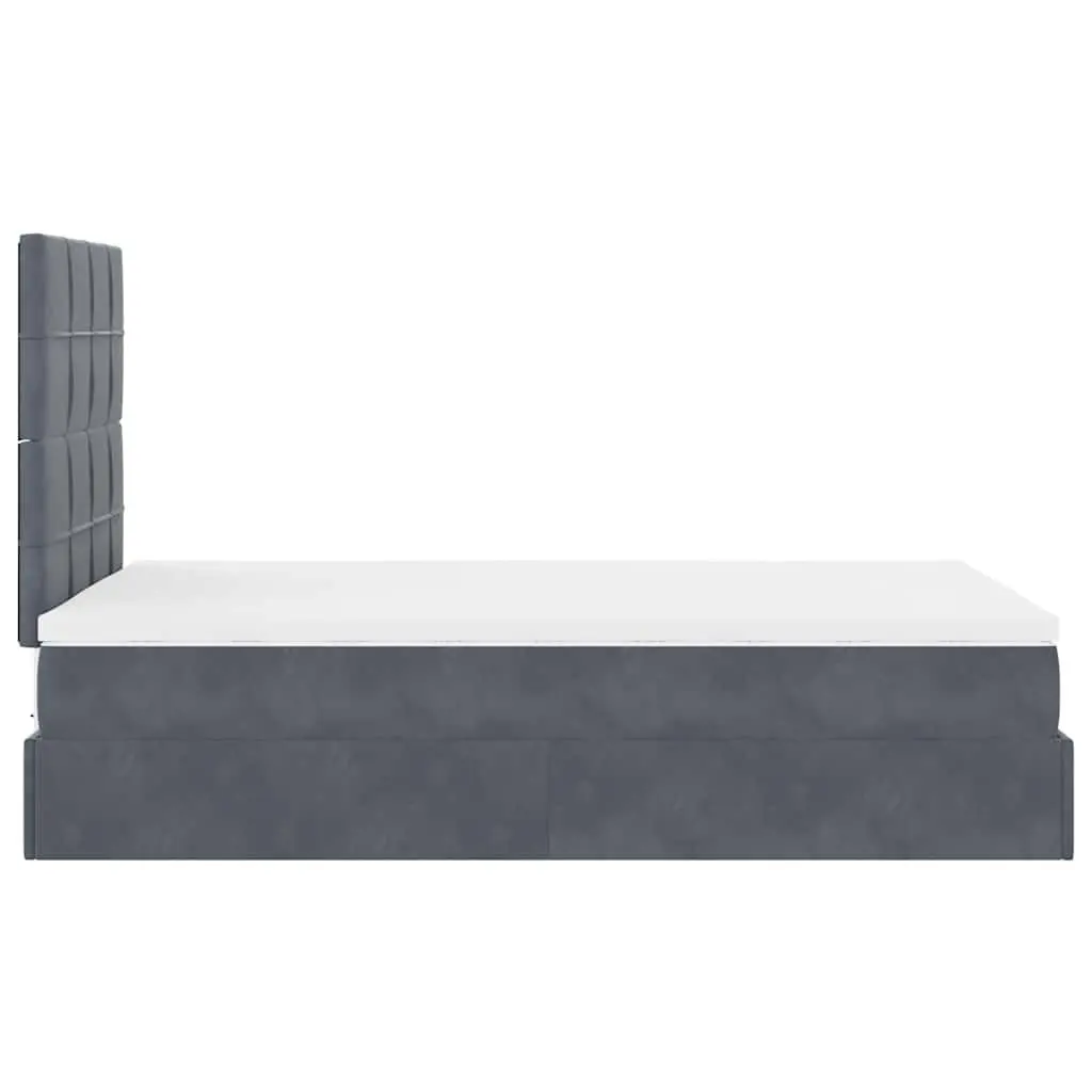 King Single Ottoman Bed Velvet Grey with Hydraulic Lift Storage Pocket Spring Mattress Set