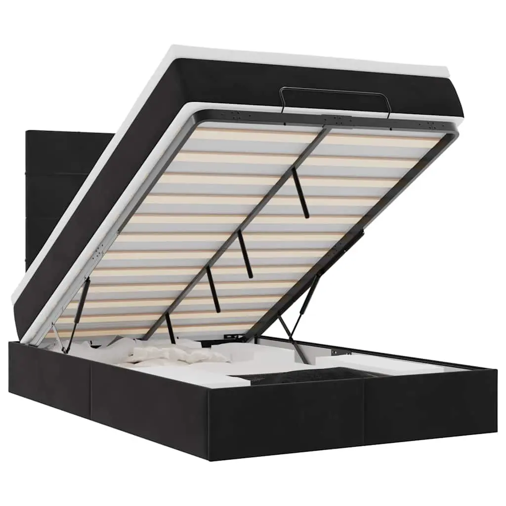 Ottoman Bed Black Velvet King Single Storage Lift Frame with Pocket Spring Mattress