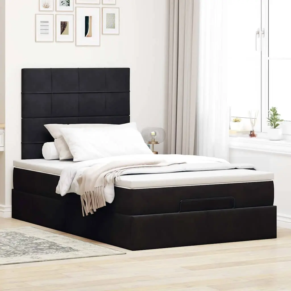 Ottoman Bed Black Velvet King Single Storage Lift Frame with Pocket Spring Mattress