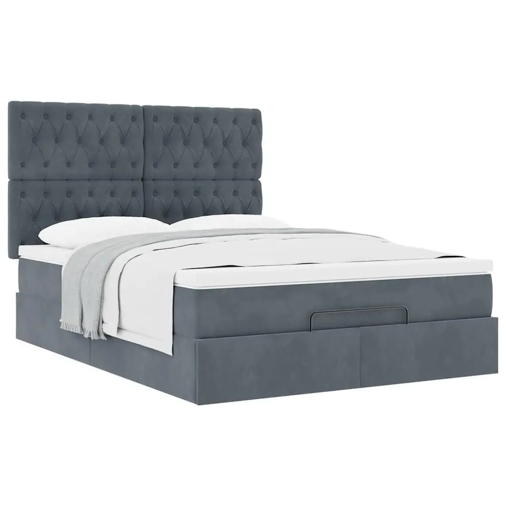 Queen Ottoman Storage Bed Grey Velvet Upholstery Pocket Spring Mattress