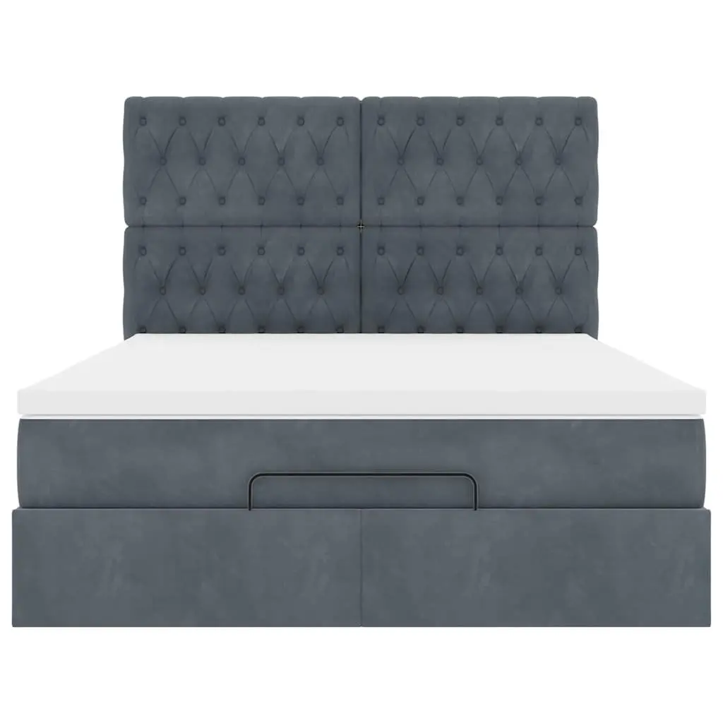 Queen Ottoman Storage Bed Grey Velvet Upholstery Pocket Spring Mattress
