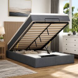 Luxurious Grey Velvet Ottoman Bed with Mattresses