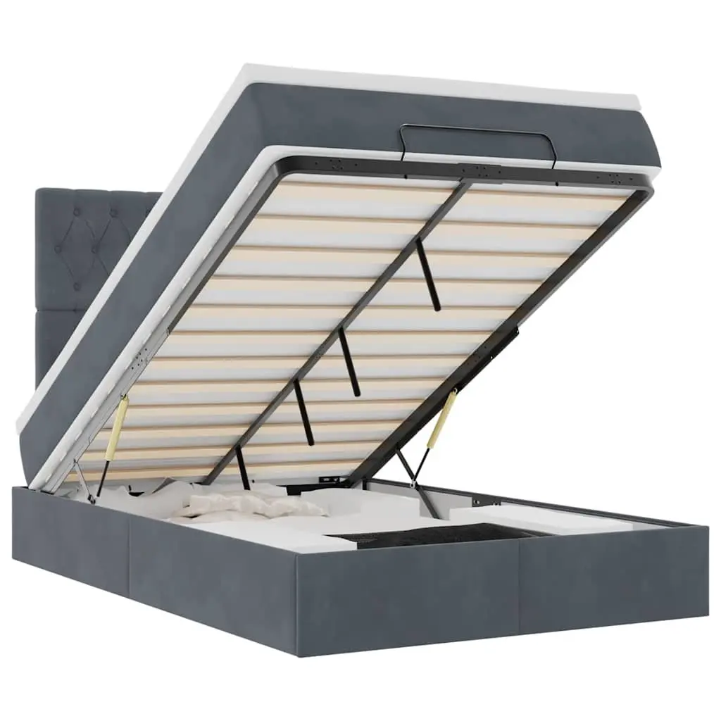 Ottoman Bed Grey Velvet King Single Storage Frame with Lift-Up Mechanism and Pocket Spring Mattress