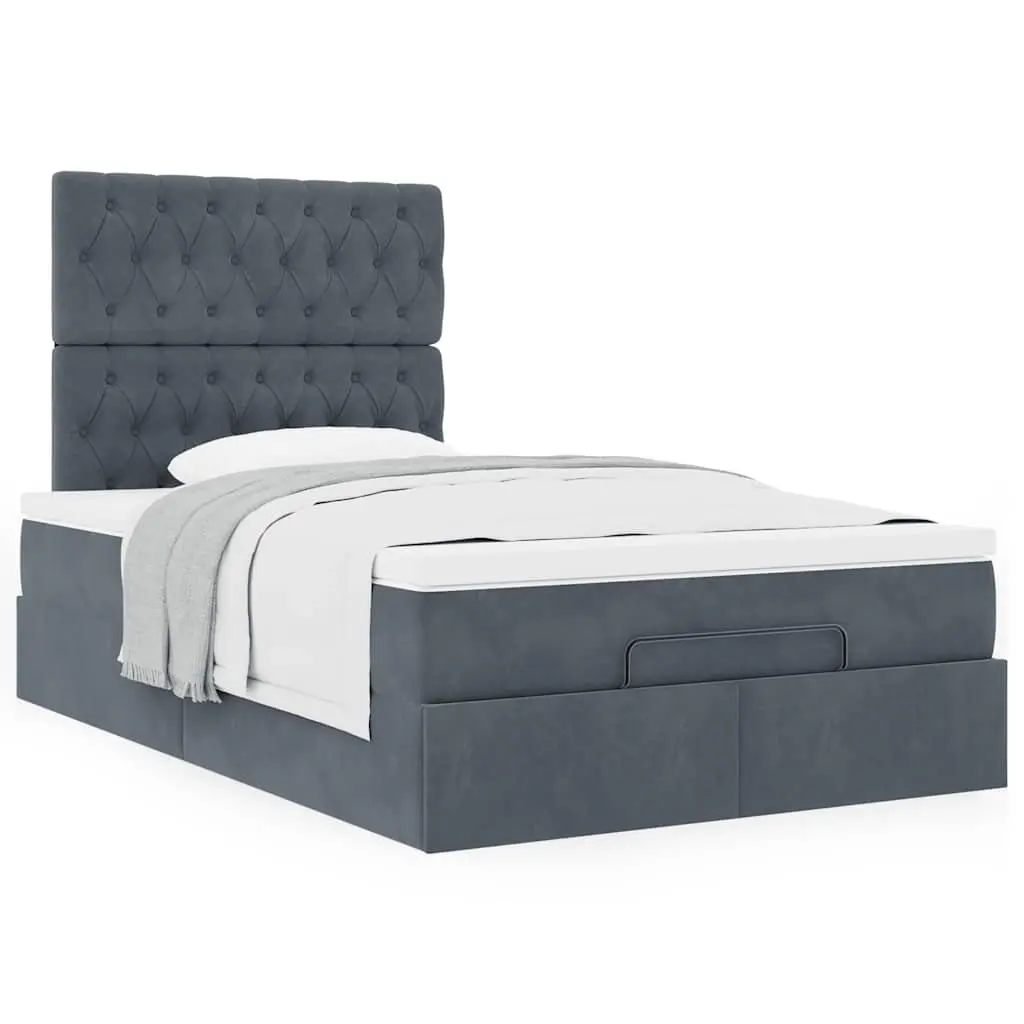 Ottoman Bed Grey Velvet King Single Storage Frame with Lift-Up Mechanism and Pocket Spring Mattress