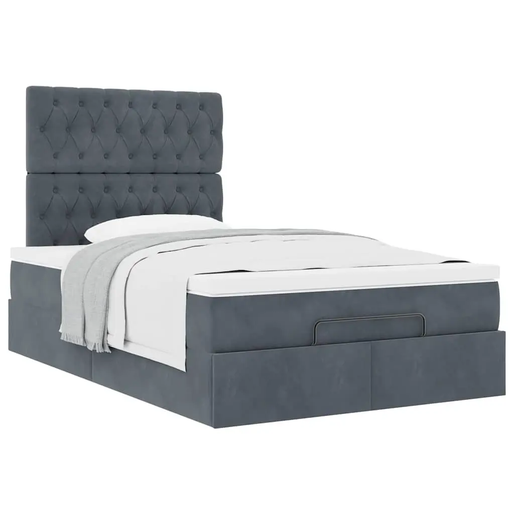 Ottoman Bed Grey Velvet King Single Storage Frame with Lift-Up Mechanism and Pocket Spring Mattress