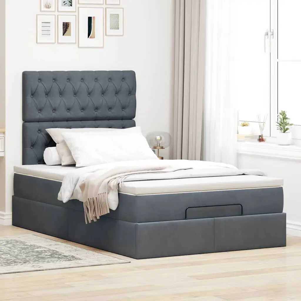 Ottoman Bed Grey Velvet King Single Storage Frame with Lift-Up Mechanism and Pocket Spring Mattress